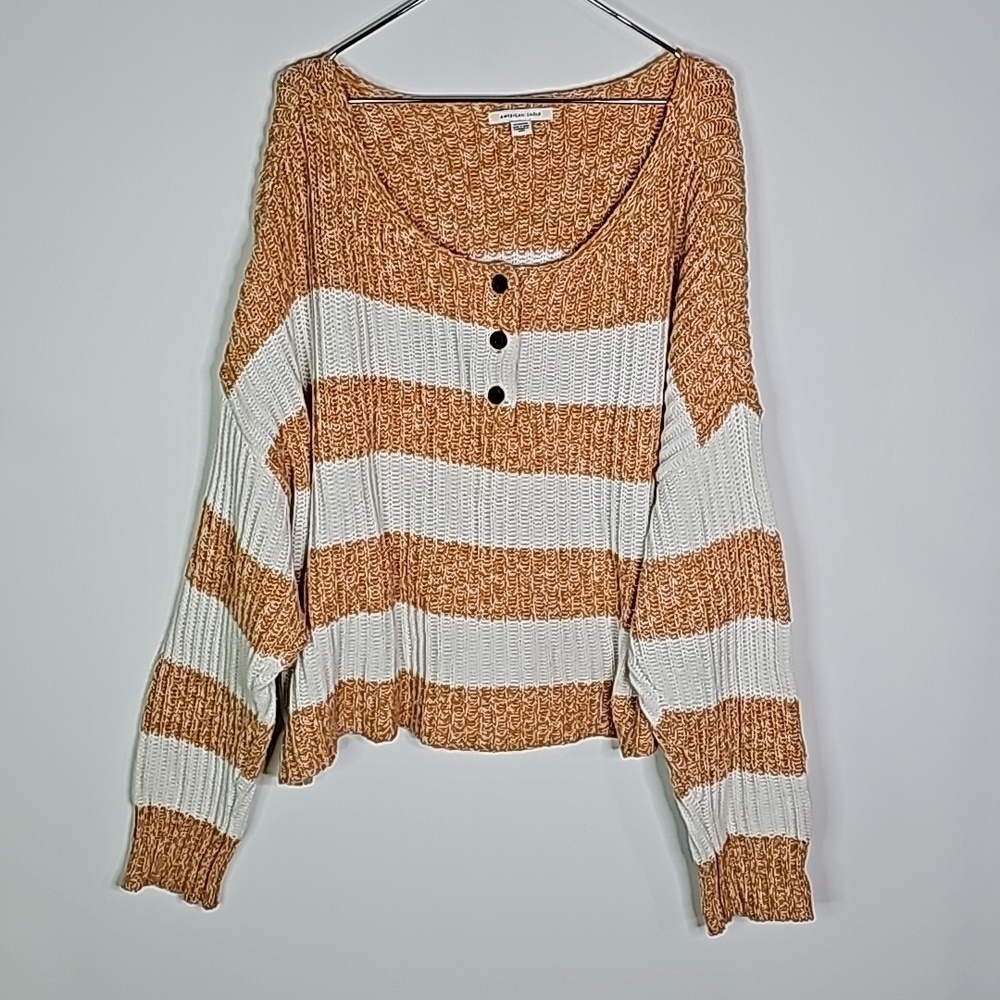 American Eagle xs orange ans white striped sweater